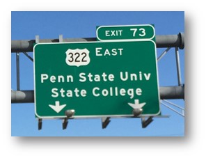 Penn State University highway sign